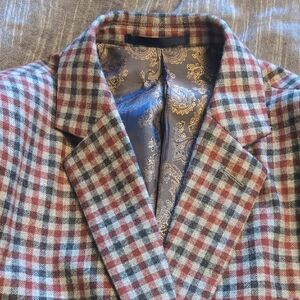 Isaac Mizrahi Red and Gray Checkered Blazer